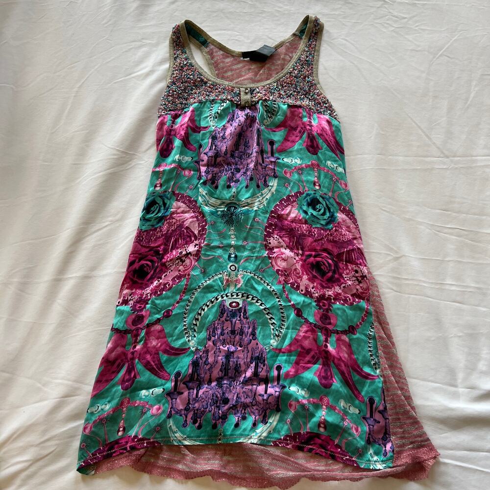 Custo Barcelona silk bedazzled rhinestone tank / mini dress US 4